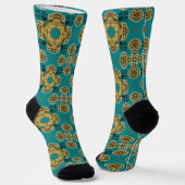 Stylish Blue Green Moroccan Tile Pattern Socken (Gewinkelt)