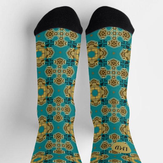 Stylish Blue Green Tile Pattern Socken (Oben)