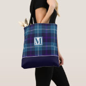 Stylish Blue Kariert Tartan Custom Monogram Script Tasche (Von Nahem)