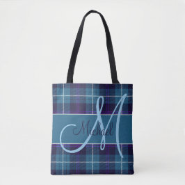 Stylish Blue Kariert Tartan Moderner Personalisier Tasche