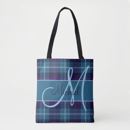 Stylish Blue Kariert Tartan Moderner Personalisier Tasche (Vorderseite)