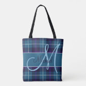 Stylish Blue Kariert Tartan Moderner Personalisier Tasche (Rückseite)