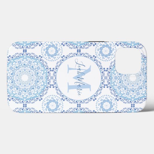 Stylish Blue Mandala Monogram Personalisiert Case-Mate iPhone Hülle (Rückseite (Horizontal))