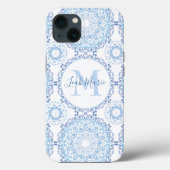 Stylish Blue Mandala Monogram Personalisiert Case-Mate iPhone Hülle (Rückseite)