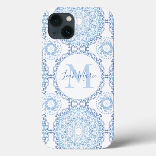 Stylish Blue Mandala Monogram Personalisiert Case-Mate iPhone Hülle (Rückseite)