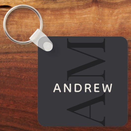 Stylish Blue Monogram und Name Schlüsselanhänger (Vorderseite)