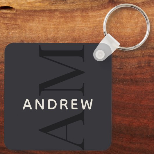 Stylish Blue Monogram und Name Schlüsselanhänger (Rückseite)