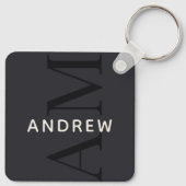 Stylish Blue Monogram und Name Schlüsselanhänger (Rückseite)