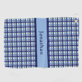 Stylish Blue Plaid Personalized Name Golfhandtuch (Horizontal)