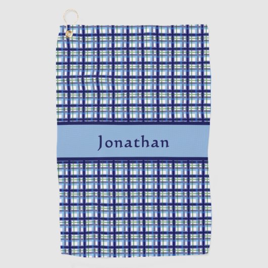 Stylish Blue Plaid Personalized Name  Golfhandtuch (Vorderseite)