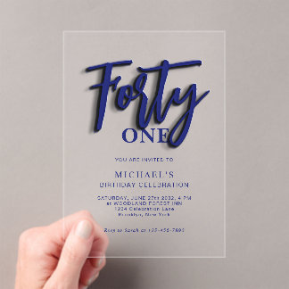 Stylish Blue Script 40. Erwachsene Geburtstag Acryleinladungen