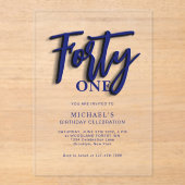 Stylish Blue Script 40. Erwachsene Geburtstag Acryleinladungen (Vorderseite)