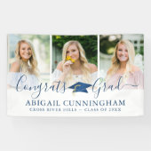 Stylish Blue Script Glückwunsch Grad 3 Foto Banner (Horizontal)