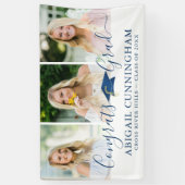 Stylish Blue Script Glückwunsch Grad 3 Foto Banner (Vertikal)