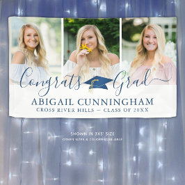 Stylish Blue Script Glückwunsch Grad 3 Foto Banner