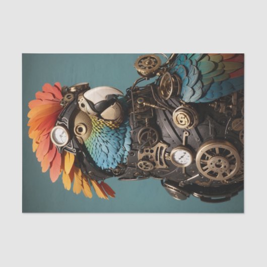 Stylish Blue Steampunk Decoupage Parrot Seidenpapier (Vorderseite)