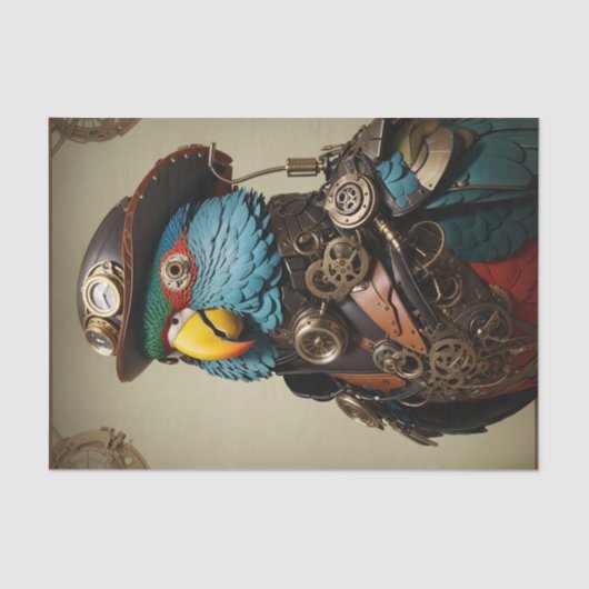 Stylish Blue Steampunk Parrot Seidenpapier (Vorderseite)