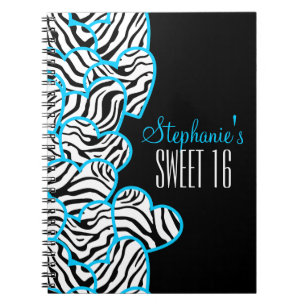 Stylish Blue Sweet 16 Zebra Herzdesign Name Notizblock