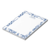 Stylish Blue White Vintage Rose Floral Notizblock (Rotiert)