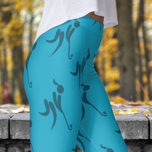 Stylish Blue Womens Hockey Pattern Leggings