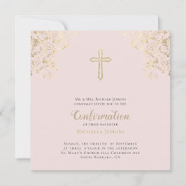 Stylish Blush Gold Cross Bible Verse Bestätigung Einladung