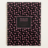 Stylish Blush Pink Black Polka Dot Pattern Planer (Vorderseite)