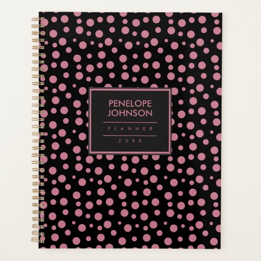 Stylish Blush Pink Black Polka Dot Pattern Planer (Vorderseite)