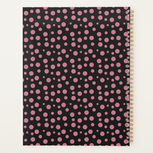 Stylish Blush Pink Black Polka Dot Pattern Planer (Rückseite)