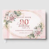 Stylish Blush Pink Gold Eucalyptus 90th Birthday   Gästebuch (Vorderseite)