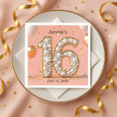 Stylish Blush Pink Pearl Gold Sweet 16 Birthday Serviette