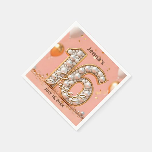 Stylish Blush Pink Pearl Gold Sweet 16 Birthday Serviette (Ecke)
