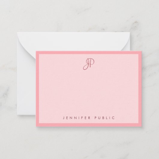 Stylish Blush Pink Template Calligraphy Monogram Mitteilungskarte (Vorderseite)