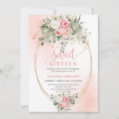 Stylish Blush Roses Gold Script 16th Birthday Einladung (Vorderseite)