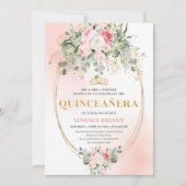 Stylish Blush Roses Greenery Quinceañera Invite Einladung (Vorderseite)