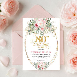 Stylish Bohemian Blush Floral Minimal 80 Birthday Einladung