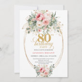 Stylish Bohemian Blush Roses 80th Birthday Invite Einladung (Vorderseite)
