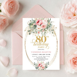 Stylish Bohemian Blush Roses 80th Birthday Invite Einladung