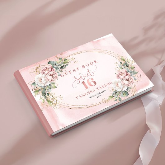 Stylish Bohemian Pink Flowers Greenery Guest Book Gästebuch