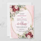 Stylish Boho Burgundy Blush Gold Floral Invitation Einladung (Vorderseite)