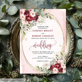Stylish Boho Burgundy Blush Gold Floral Invitation Einladung