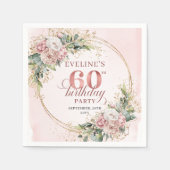 Stylish Boho Dusty Pink Watercolor 60th Birthday Serviette (Vorderseite)
