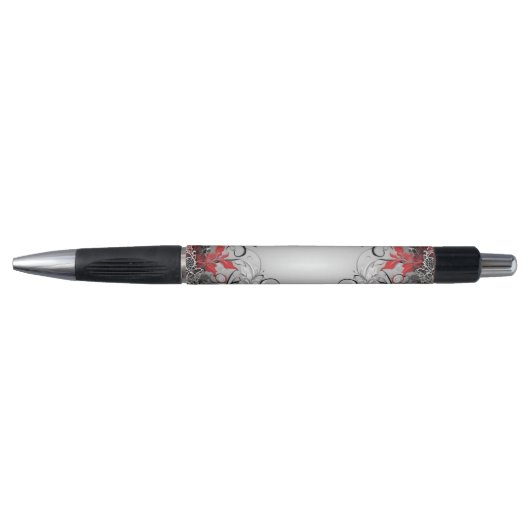 Stylish Boho Leaf Red Black Pen Kugelschreiber (Vorderseite)