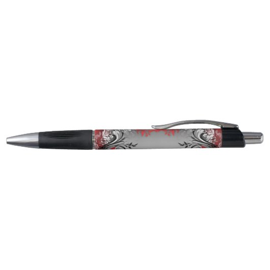 Stylish Boho Leaf Red Black Pen Kugelschreiber (Oberseite)