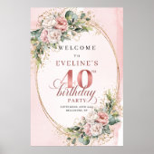 Stylish Boho Light Pink Greenery 40th Birthday  Poster (Vorne)