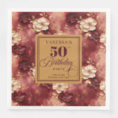 Stylish Boho Merlot Blush Gold 50. Geburtstag Serviette (Vorderseite)