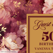 Stylish Boho Merlot Blush Gold Floral 50 Geburtsta Gästebuch