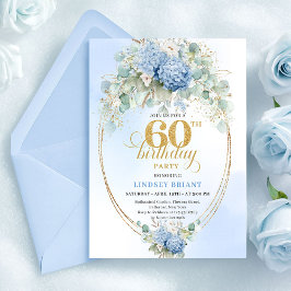 Stylish Boho Pastel Blue Greenery 60th Birthday Einladung