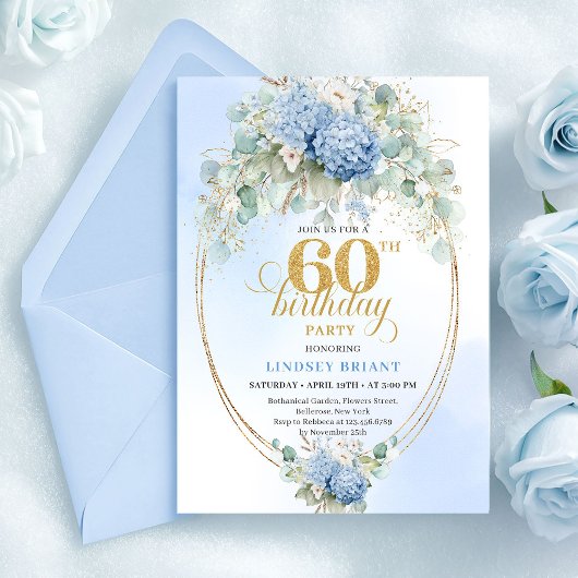 Stylish Boho Pastel Blue Greenery 60th Birthday Einladung