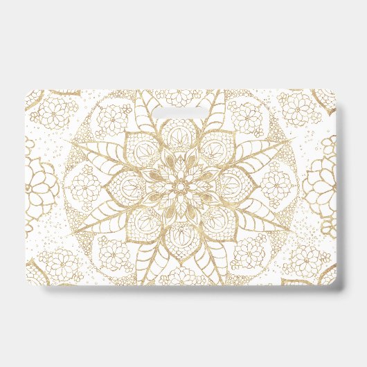 Stylish Boho White Gold Mandala Floral Ausweis (Vorderseite)