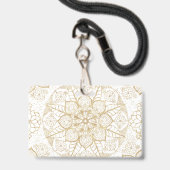 Stylish Boho White Gold Mandala Floral Ausweis (Rückseite mit Lanyard)